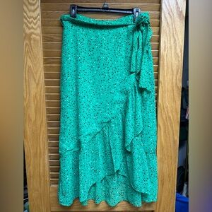 Ann Taylor Asymmetrical Green Skirt with Black Dots